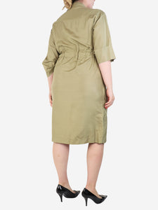Celine Khaki silk shirt dress - size UK 12