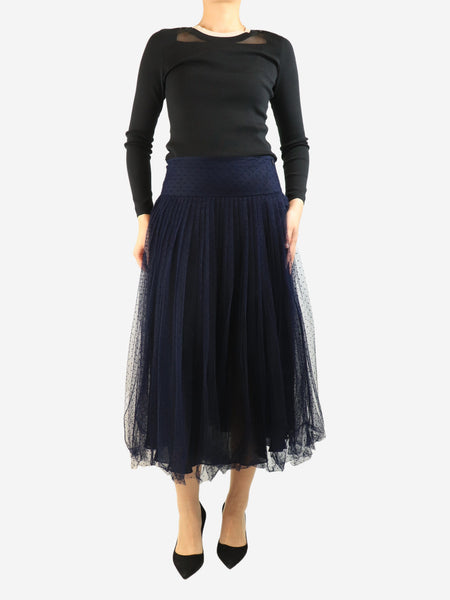 Navy pleated tulle midi skirt - size UK 12 alternate image