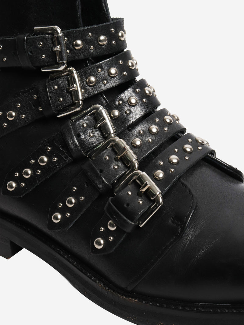 Black leather studded ankle boots - size EU 38 Boots Maje 