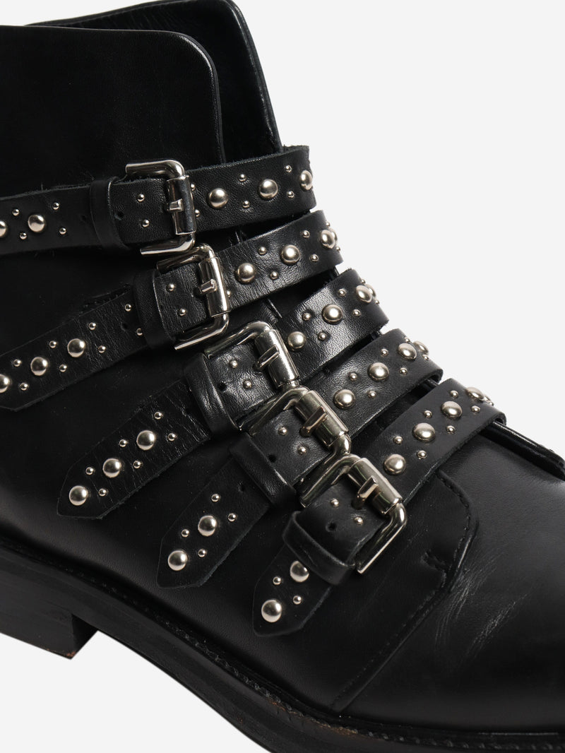 Black leather studded ankle boots - size EU 38 Boots Maje 