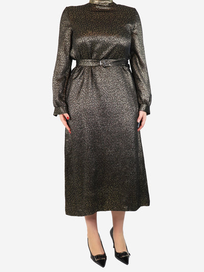 Gold lurex printed silk dress - size UK 12 Dresses Vanessa Seward 
