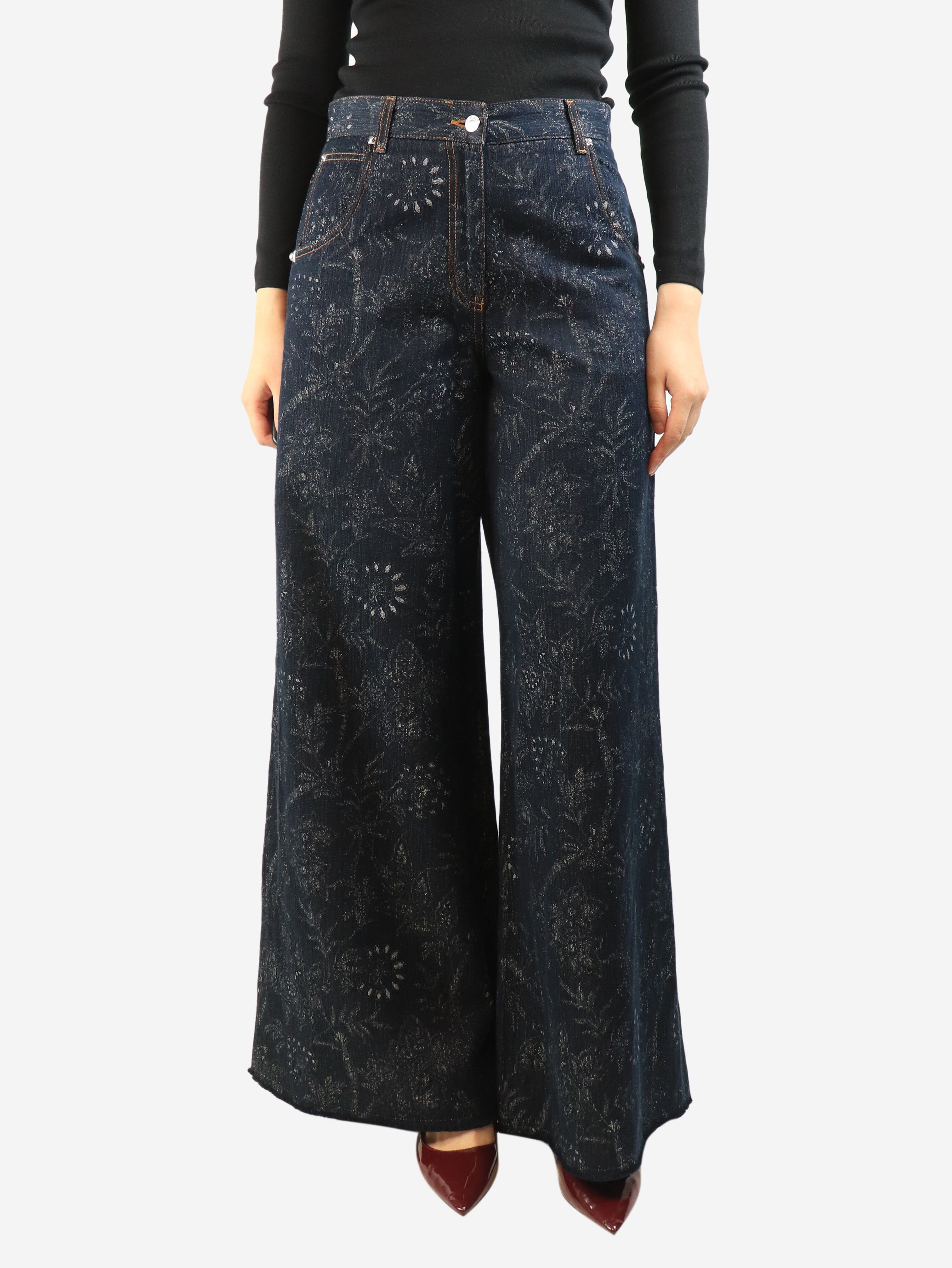 Dark blue floral wide-leg jeans - size UK 8 Denim Etro 