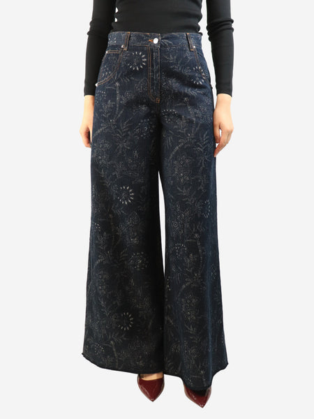 Dark blue floral wide-leg jeans - size UK 8 product image