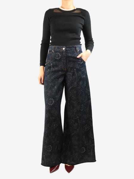 Dark blue floral wide-leg jeans - size UK 8 alternate image