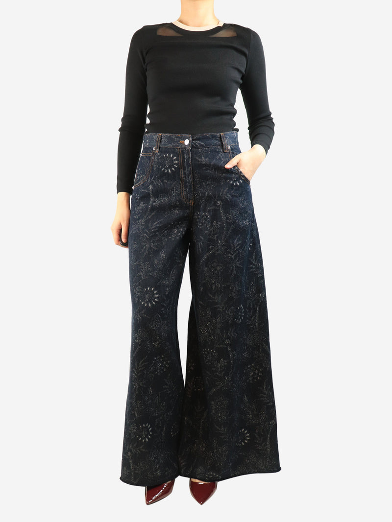 Dark blue floral wide-leg jeans - size UK 8 Denim Etro 