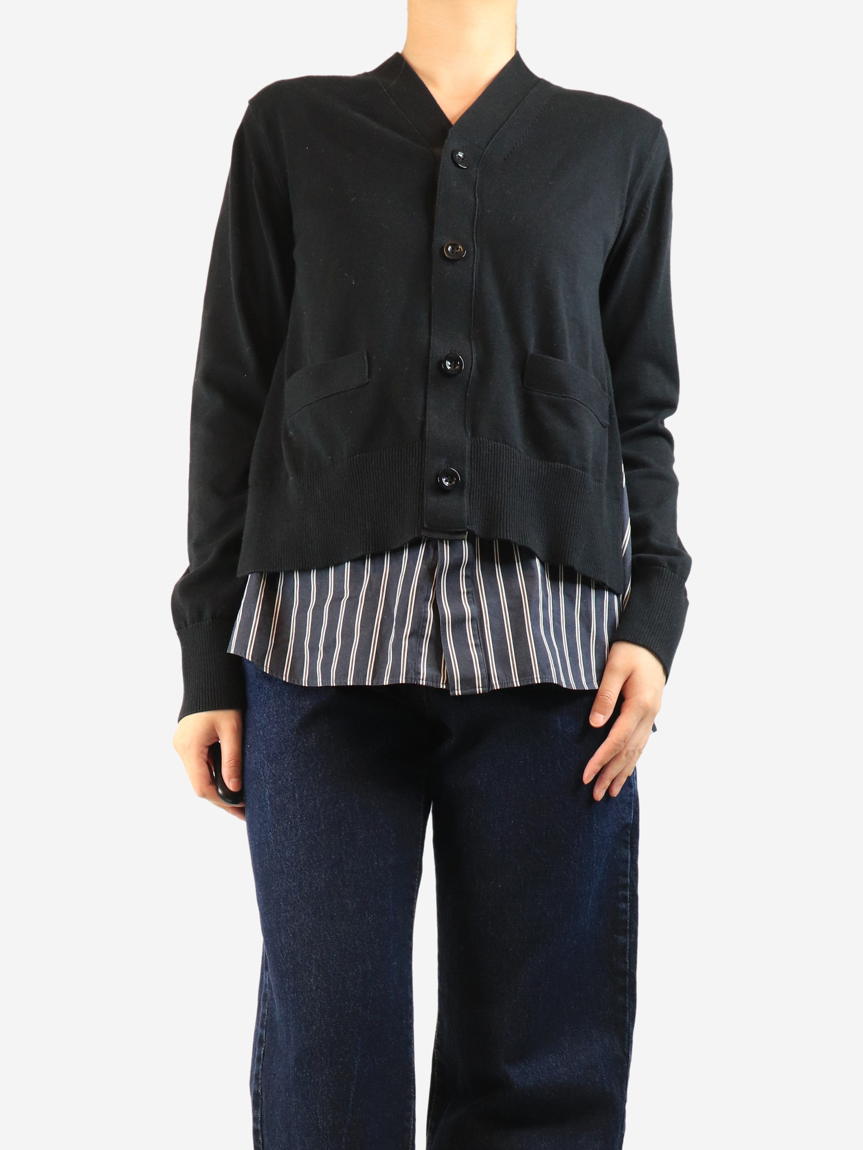 Black striped-panel cardigan - size UK 14 Knitwear Sacai 