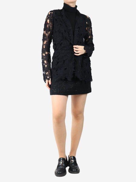 Black floral lace top - size UK 12 product image