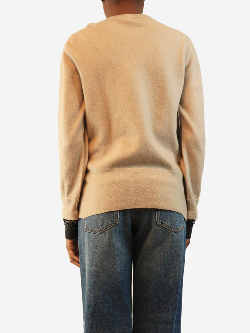 Beige embellished-cuff Marnie sweater - size S