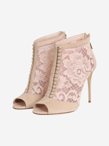 Dolce & Gabbana Light pink suede and lace open-toe booties - size EU 37