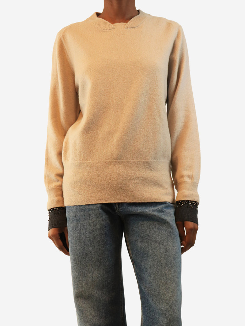 Beige embellished-cuff Marnie sweater - size S