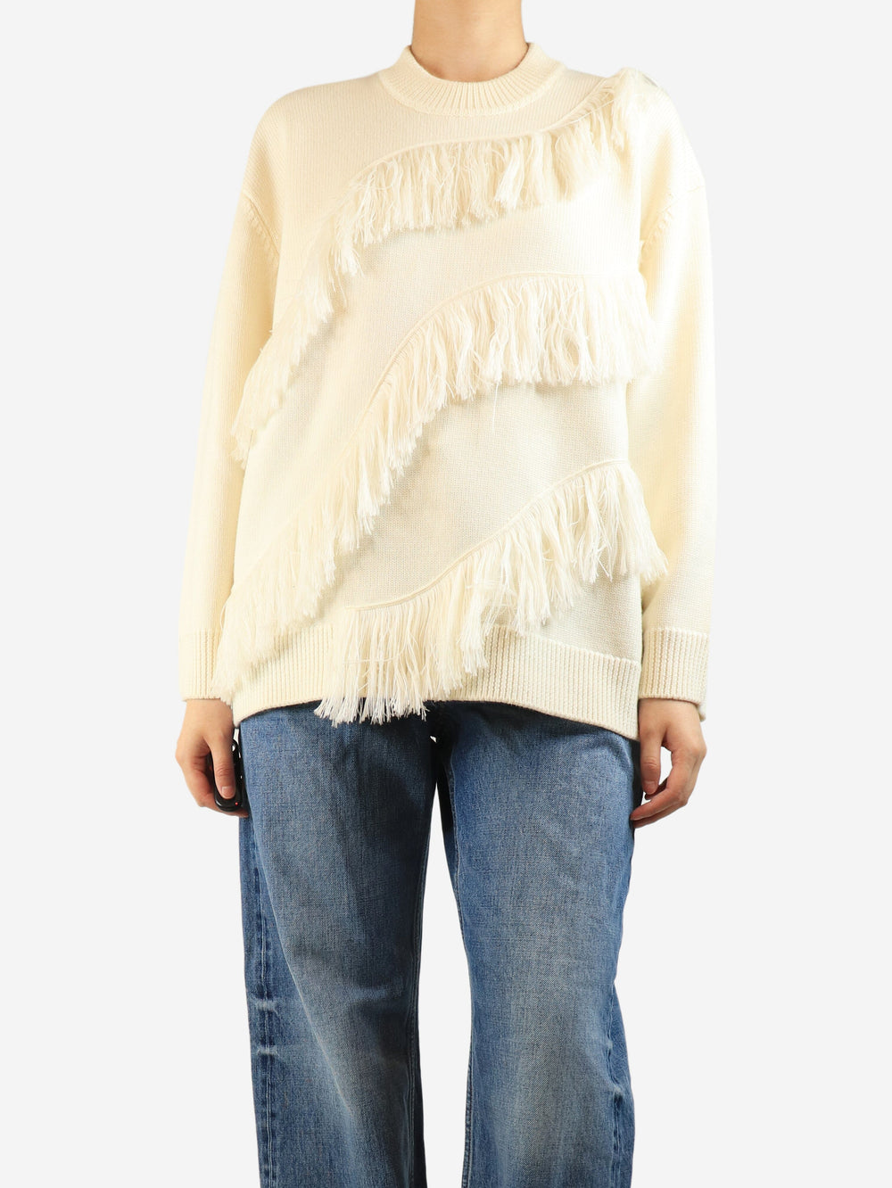 Cream Ina fringed wool sweater - size M Knitwear Ulla Johnson 