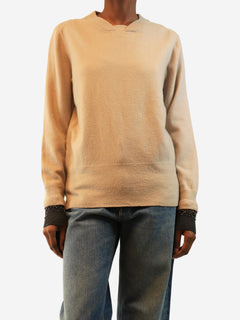 Beige embellished-cuff Marnie sweater - size S