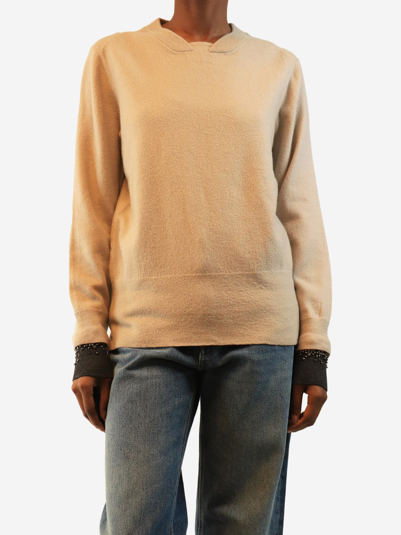 Beige embellished-cuff Marnie sweater - size S