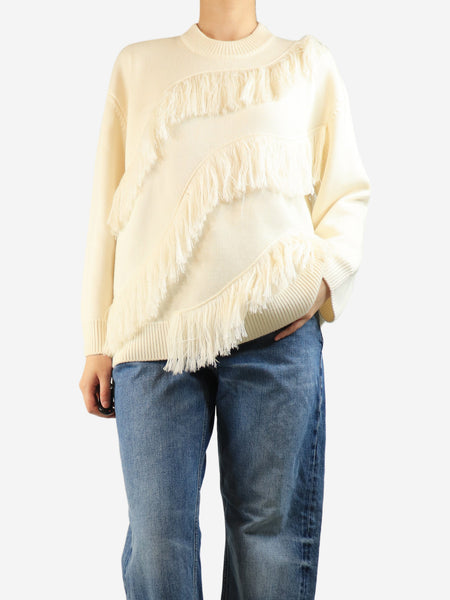 Cream Ina fringed wool sweater - size M product image