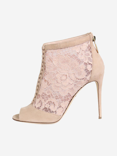 Light pink suede and lace open-toe booties - size EU 37 Boots Dolce & Gabbana 