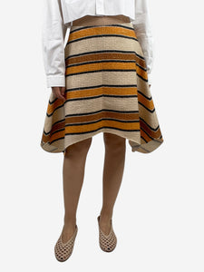 Chloe Orange A-line wool striped midi skirt - size UK 14