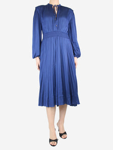 Maje Blue satin pleated midi dress - size UK 12