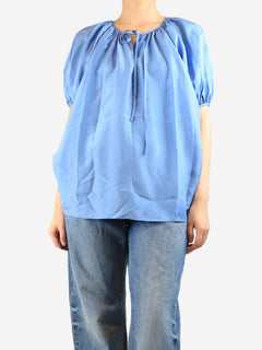 Blue silk draped tie neck top - size UK 6 Tops Joseph 