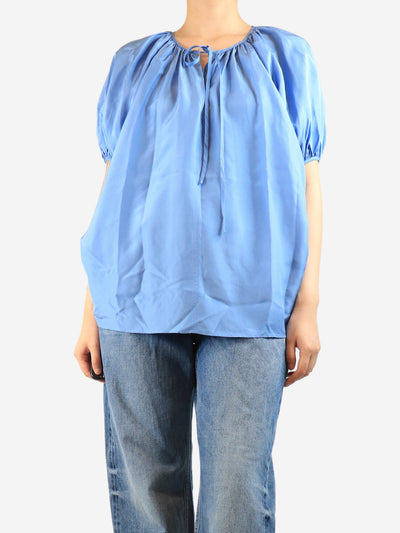 Blue silk draped tie neck top - size UK 6 Tops Joseph 