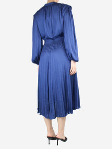 Maje Blue satin pleated midi dress - size UK 12