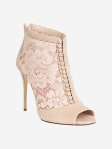 Dolce & Gabbana Light pink suede and lace open-toe booties - size EU 37