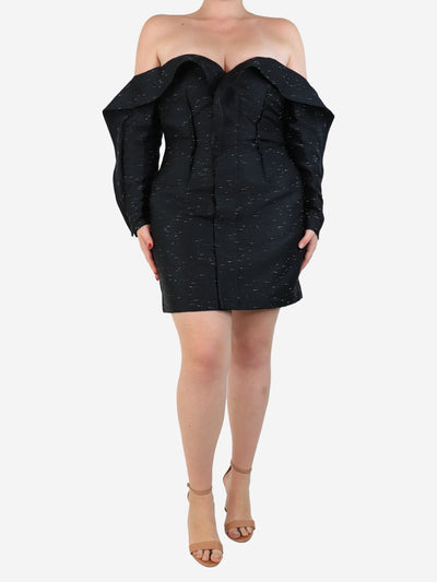 Black off-shoulder textured mini dress - size UK 14 Dresses self-portrait 