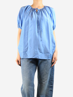 Blue silk draped tie neck top - size UK 6 Tops Joseph 