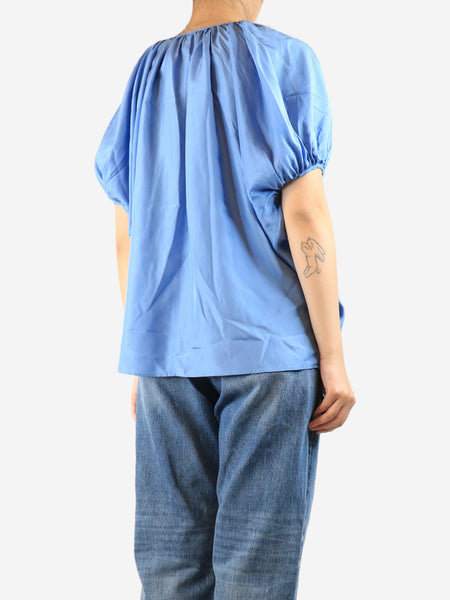 Blue silk draped tie neck top - size UK 6 alternate image