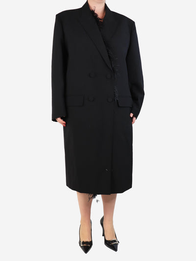 Black double-breasted wool coat - size UK 14