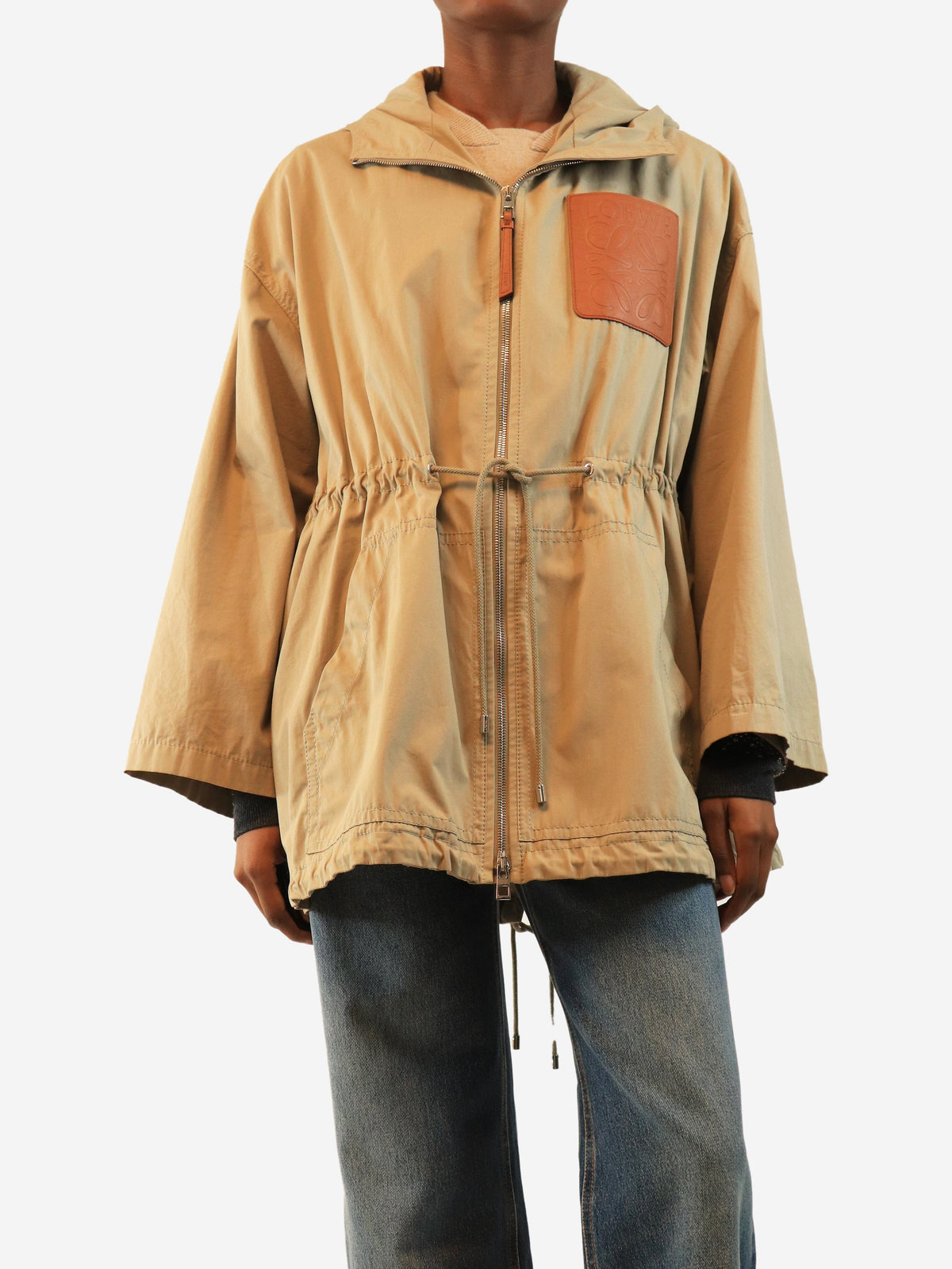 Sandstone hooded Anagram patch-pocket jacket - size UK 8 Coats & Jackets Loewe 