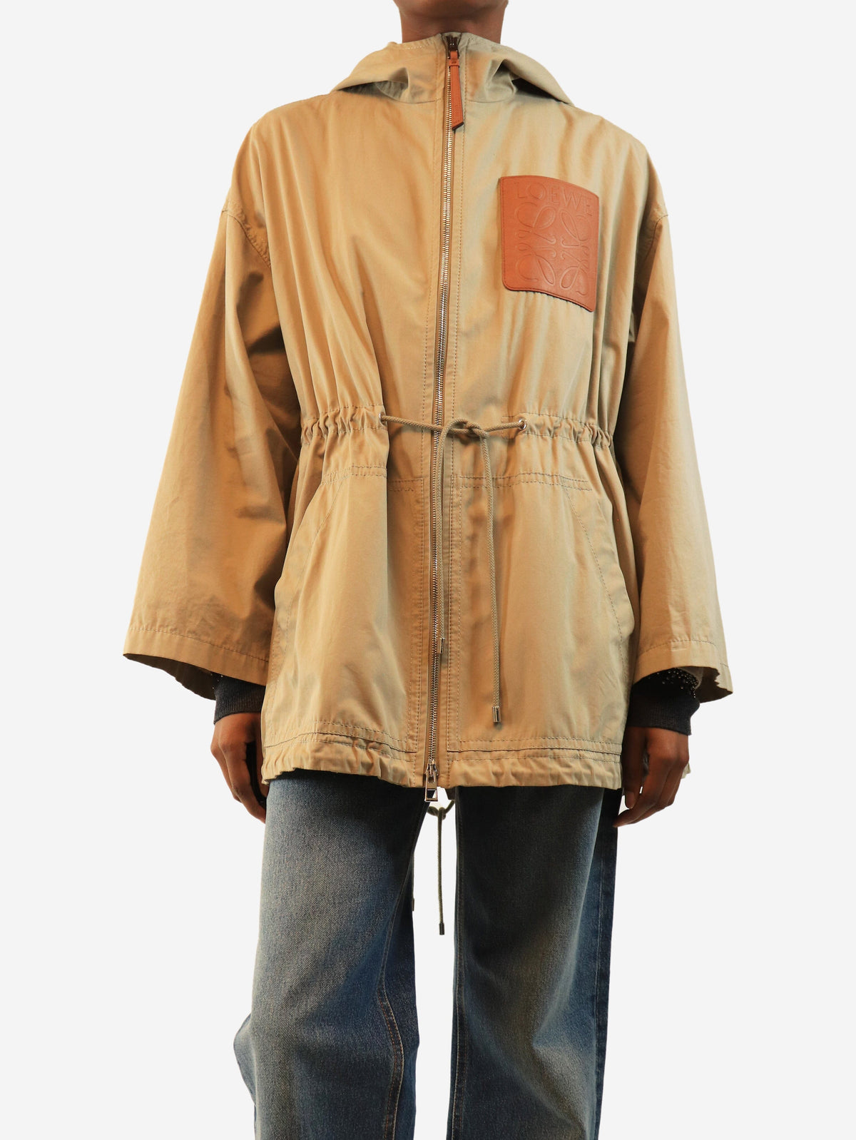 Sandstone hooded Anagram patch-pocket jacket - size UK 8 Coats & Jackets Loewe 