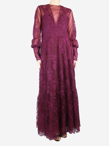 Costarellos Purple Jolie layered tulle gown - size UK 14