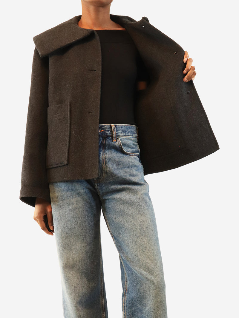 Charcoal cropped wool-blend jacket - size UK 6