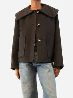 Charcoal cropped wool-blend jacket - size UK 6