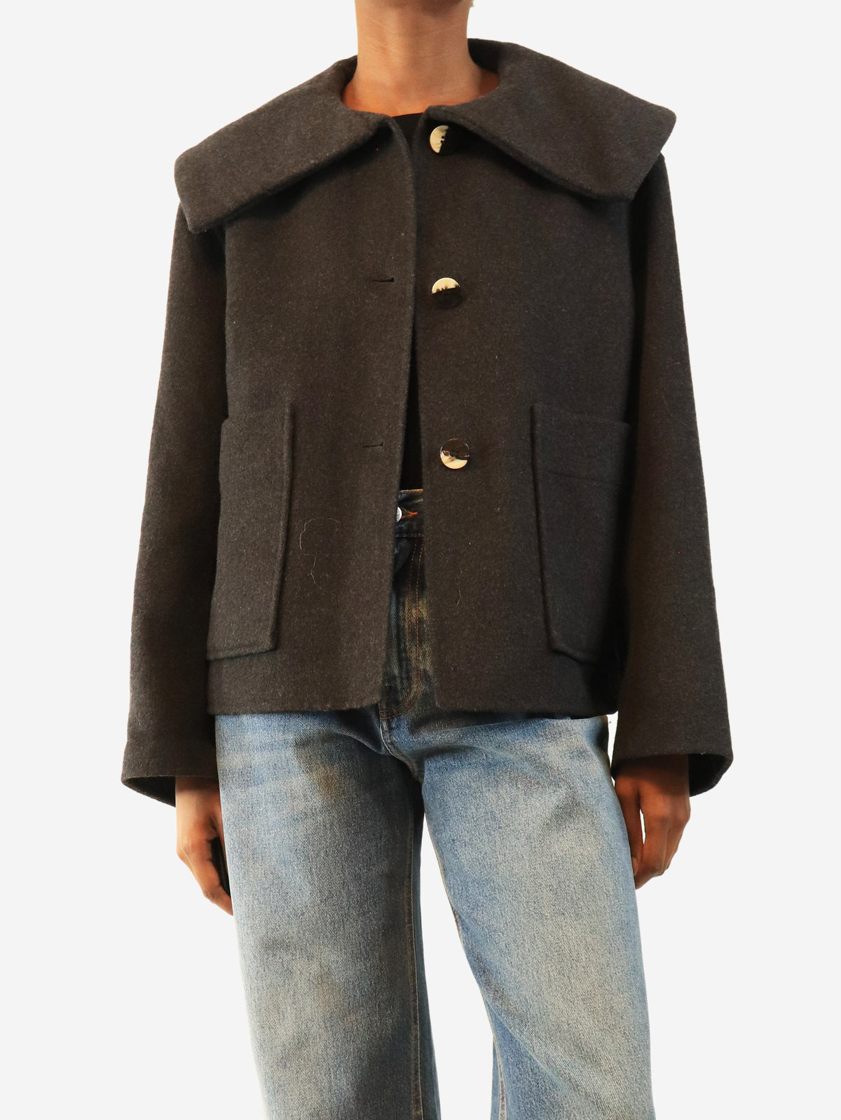 Charcoal cropped wool-blend jacket - size UK 6