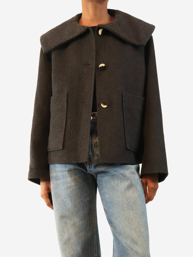 Charcoal cropped wool-blend jacket - size UK 6