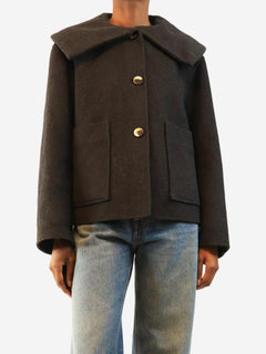 Charcoal cropped wool-blend jacket - size UK 6