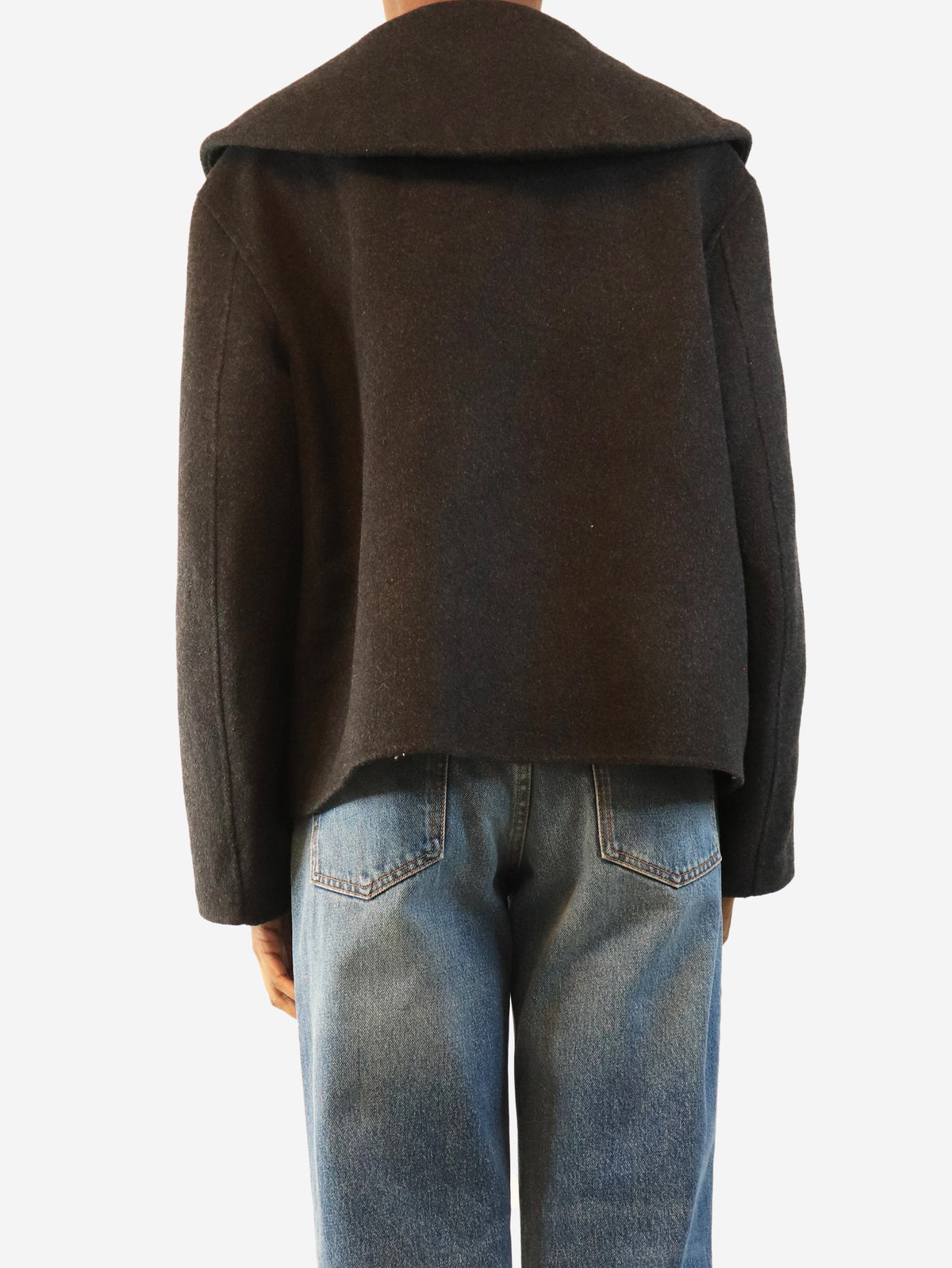 Charcoal cropped wool-blend jacket - size UK 6