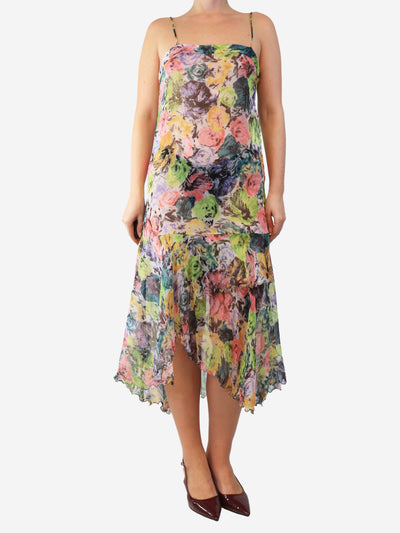 Multicolour sheer floral printed slip dress - size UK 10 Dresses Dries Van Noten 
