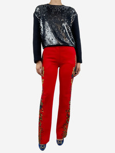 Etro Red floral-printed straight-leg trousers - size UK 8