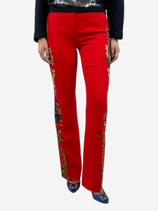 Etro Red floral-printed straight-leg trousers - size UK 8