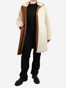 Loro Piana Cream reversible hooded sheepskin coat - size UK 12