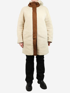 Loro Piana Cream reversible hooded sheepskin coat - size UK 12