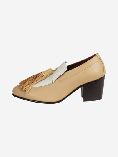 Beige leather tassel heeled loafers - size EU 38.5