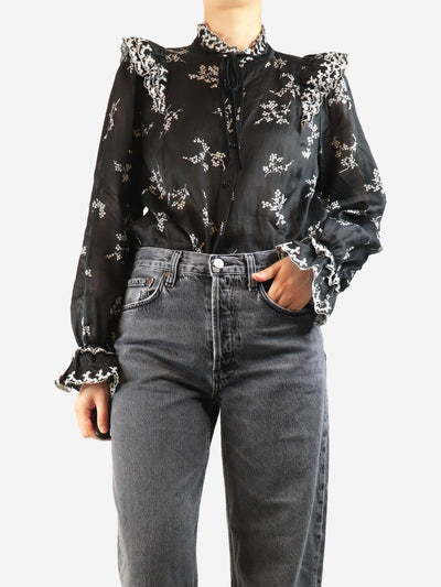 Black embroidered blouse - size UK 12 Tops ME+EM 