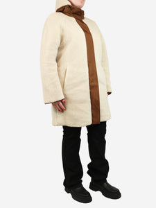 Loro Piana Cream reversible hooded sheepskin coat - size UK 12