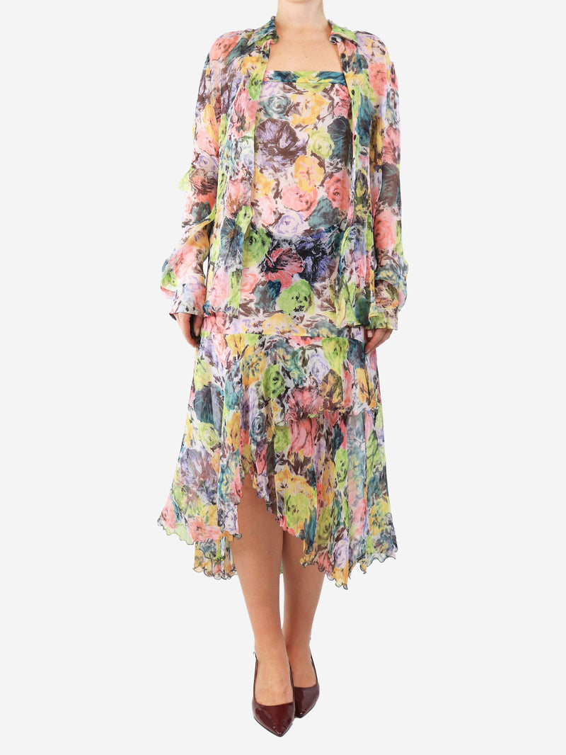 Multicolour sheer floral blouse - size UK 14 Tops Dries Van Noten 