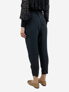 Chloe Black silk belted trousers - size UK 10