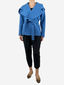 Chloe Blue hooded wool belted jacket - size UK 8