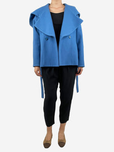 Chloe Blue hooded wool belted jacket - size UK 8